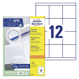 Этикетки самоклеящиеся Avery Zweckform, белые, 70 x 67.7 мм, 12 штук на листе, 100 листов