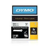 Лента полиэстровая Dymo, для принтеров Rhino, черный шрифт, 5.5 м х 9 мм, белая