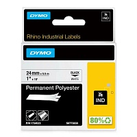 Лента полиэстровая Dymo, для принтеров Rhino, черный шрифт, 5.5 м x 24 мм